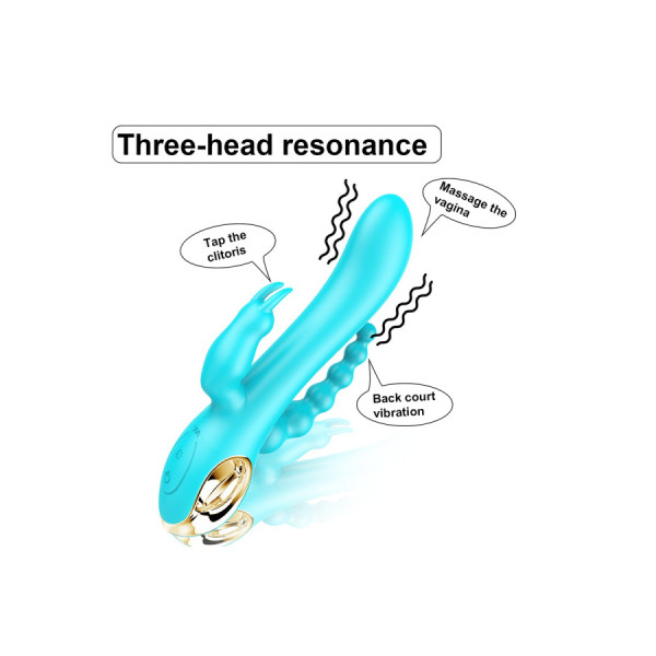 Vibromasseur rabbit  bleu  avec chapelet vibrant 